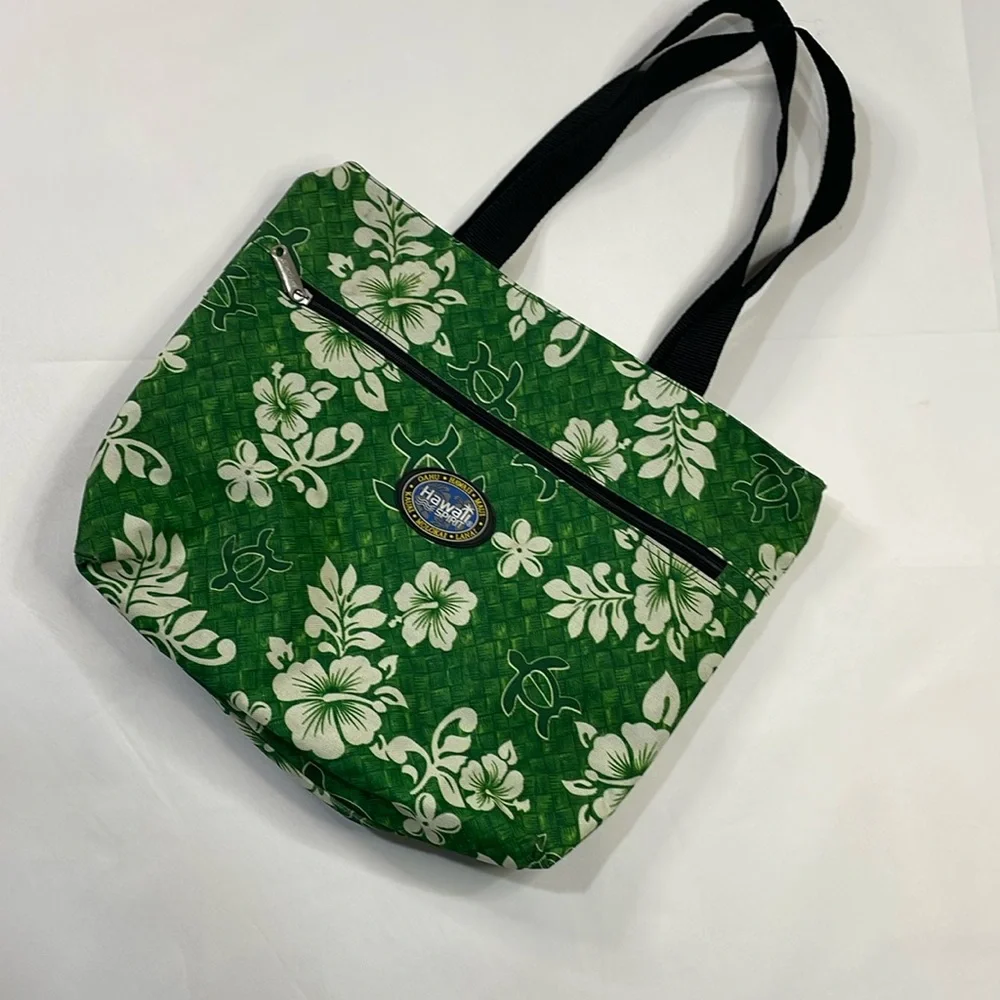 Hawaii‎ Spirit Beach Tote Bag Green Hibiscus Floral Sea Turtle Travel 16x13